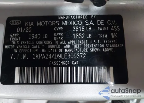 2020 Kia Rio Lx из США, поврежденный, VIN 3KPA24AD9LE309372